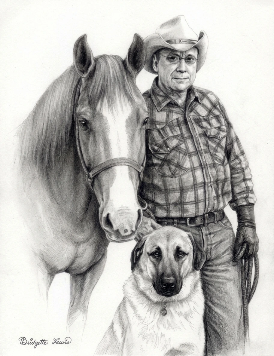 Cowboy with his Horse and Dog — artwork by Bridgette Lewis