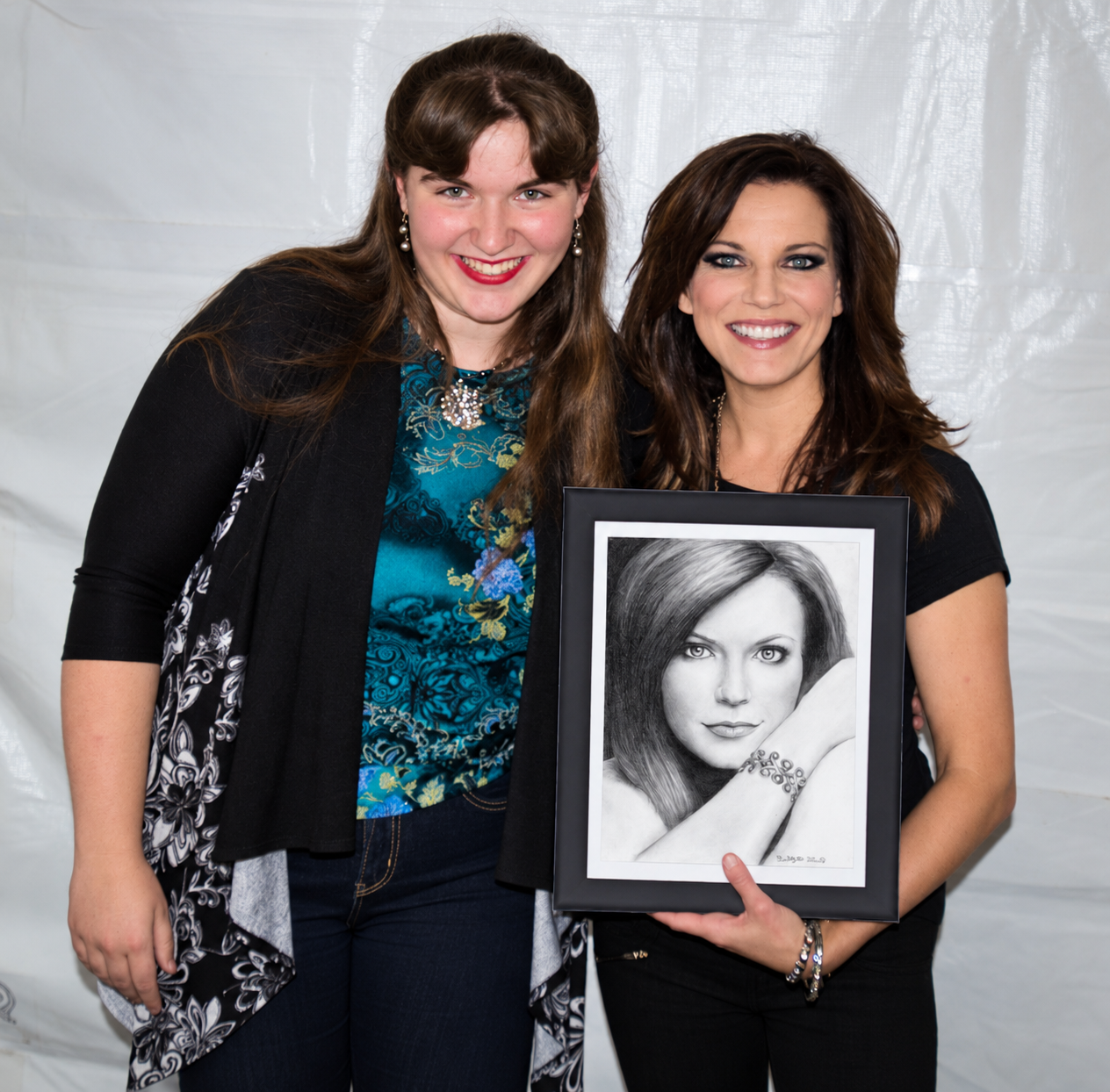 Bridgette with Martina McBride and her graphite portrait