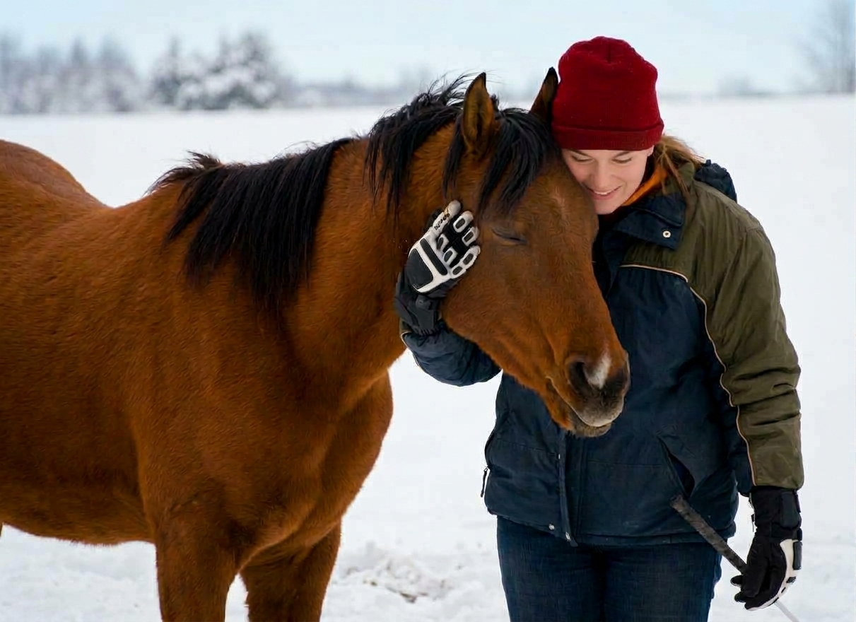 Bridgette embracing Prince in the snow