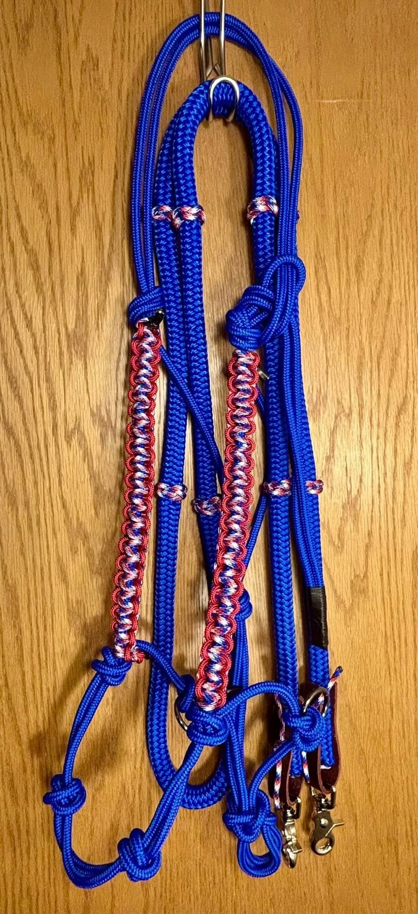 Blue rope tack set with red, white and blue braiding