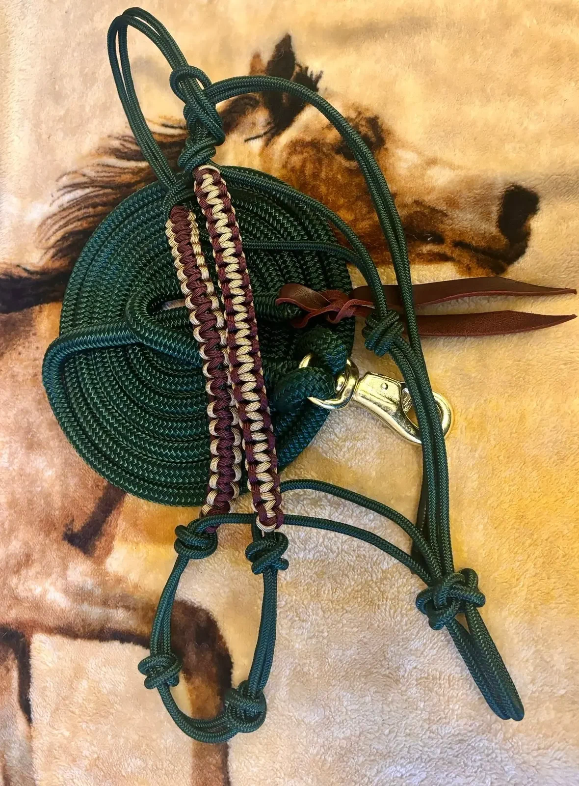 Forest green tack set with decorative braiding
